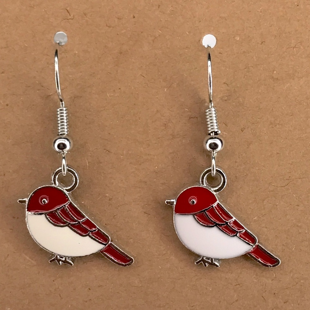 Red and White Bird Earrings Fashion Jewelry - Picture 4 of 4